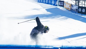 Skiers competing in Visa U.S. Freeskiing Grand Prix Slopstyle 2014 at Park City Mountain Resort by Virgil Solis