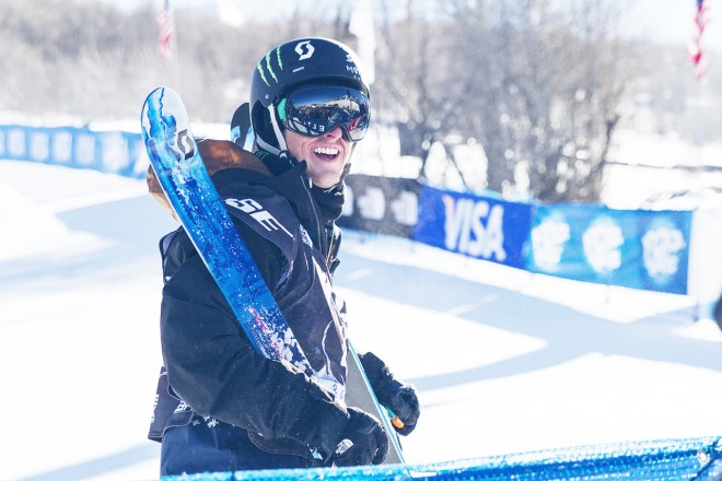 Skiers competing in Visa U.S. Freeskiing Grand Prix Slopstyle 2014 at Park City Mountain Resort by Virgil Solis