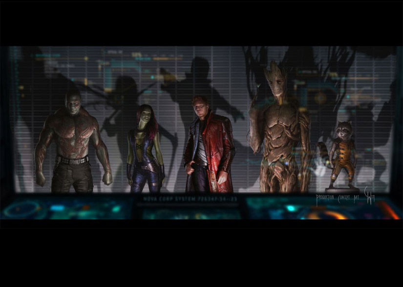 Lineup concept art of the Guardians of the Galaxy