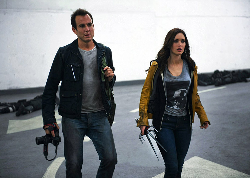 Film still of Will Arnett and Megan Fox in Teenage Mutant Ninja Turtles