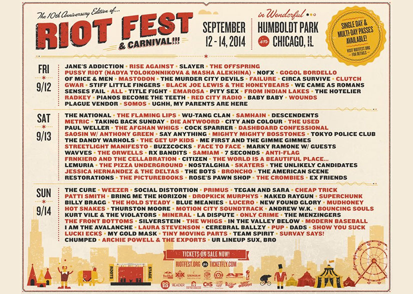 Riot Fest Chicago 2014 Day Schedule