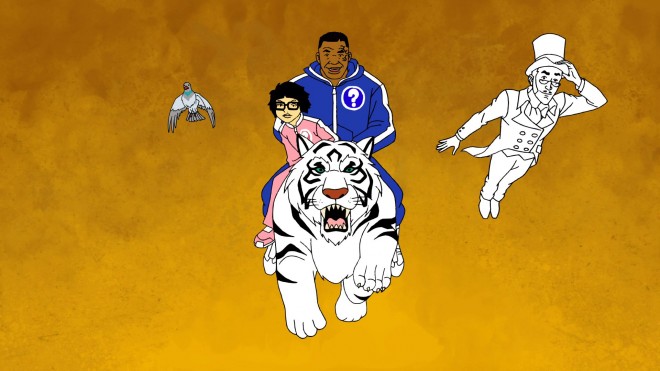 (L to R) Pigeon, Yung Hee, Mike and the Marquess of Queensberry are off to solve another mystery. Mike Tyson Mysteries premieres on Adult Swim on October 27 at 10:30 p.m. (ET/PT).