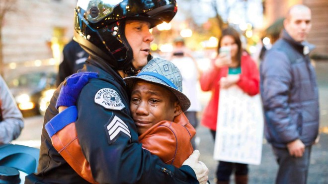 Michael Brown Demonstration Hug