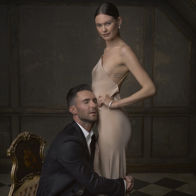 Adam Levine and Behati Prinsloo at Vanity Fair 2015 Oscars Party by Mark Seliger