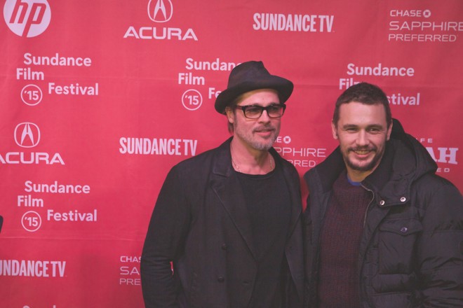 Brad Pitt and james Franco on the Sundance 2015 True Story Red Carpet