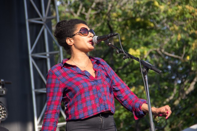 The New Pornographers performing at Pitchfork Music Festival 2015 in Chicago