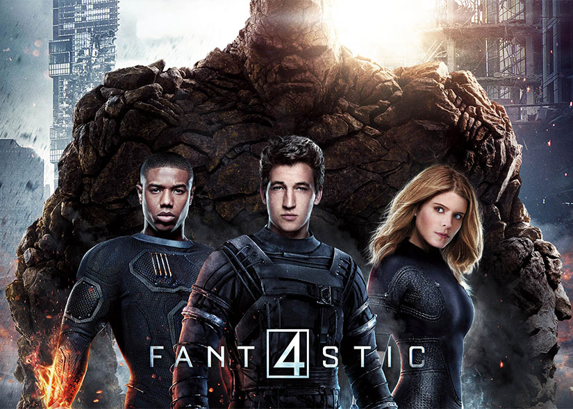 Promotional Fantastic Four photo of Michael B. Jordan, Miles Teller, Kate Mara, and Jamie Bell